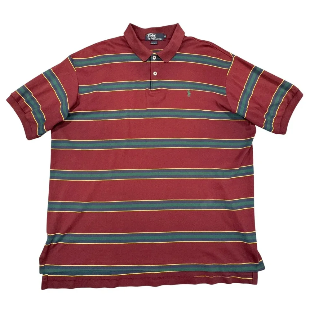 Vintage Polo Ralph Lauren Polo Shirt Mens XXL Red Striped Short Sleeve USA 90s